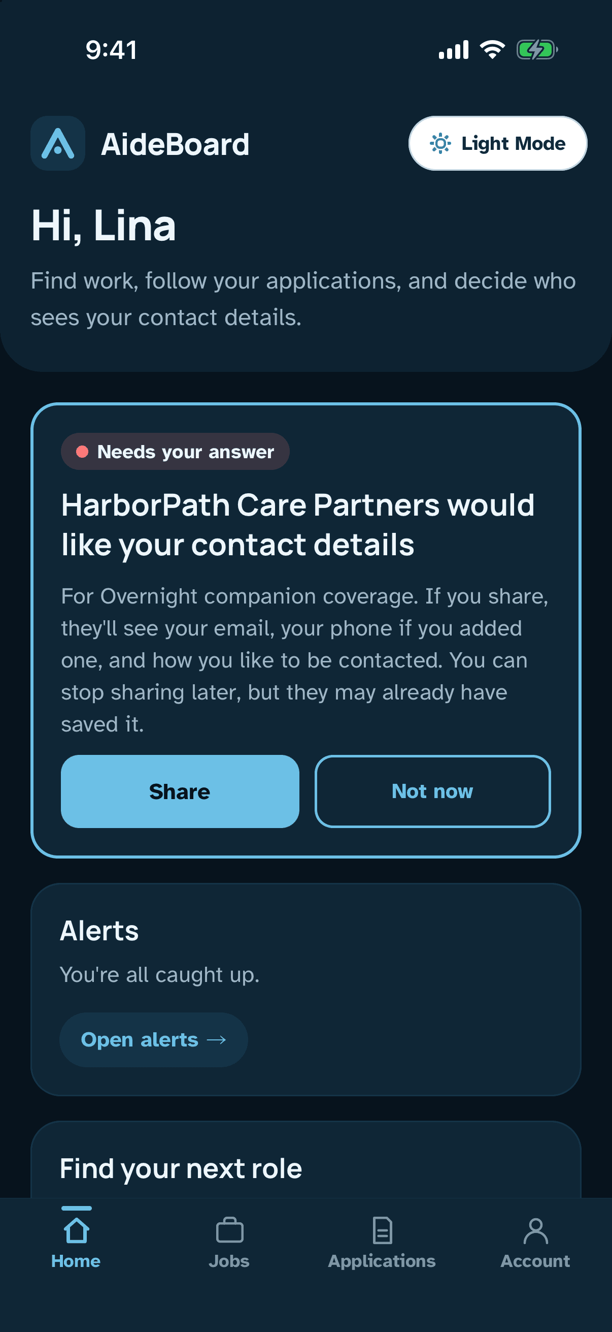 The same screen in the phone app's dark mode.